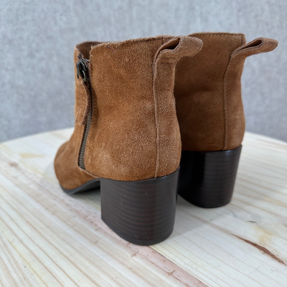 Blondo Ankle Boots‎ Caramel Leather Suede Round Toe Zip Block Heel Waterproof 8M - Picture 3 of 13